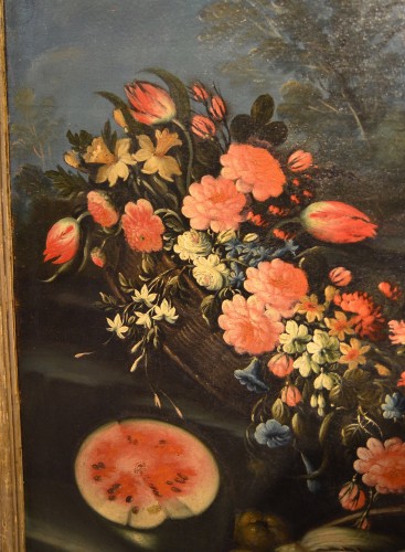 Nature Morte de fleurs et de fruits dans un jardin - Tableaux et dessins Style 